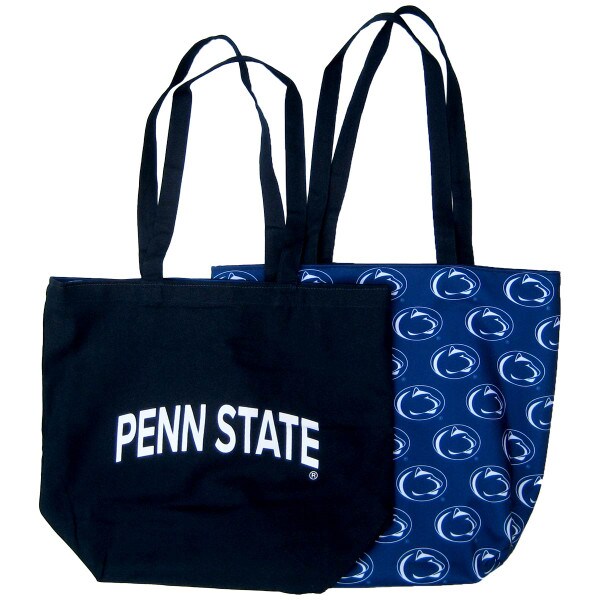 reversible tote navy with Penn State, inside repeating Athletic Logos
